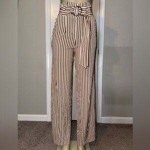 New York & Company Brown and White Striped Wide Leg Pants
